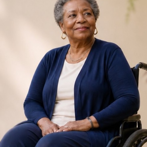 a woman in a wheelchair
